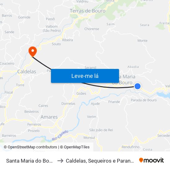Santa Maria do Bouro to Caldelas, Sequeiros e Paranhos map