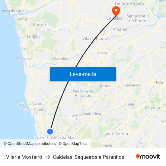 Vilar e Mosteiró to Caldelas, Sequeiros e Paranhos map