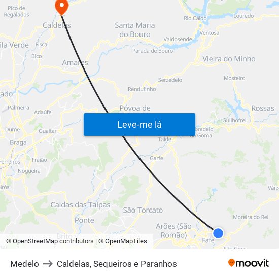 Medelo to Caldelas, Sequeiros e Paranhos map