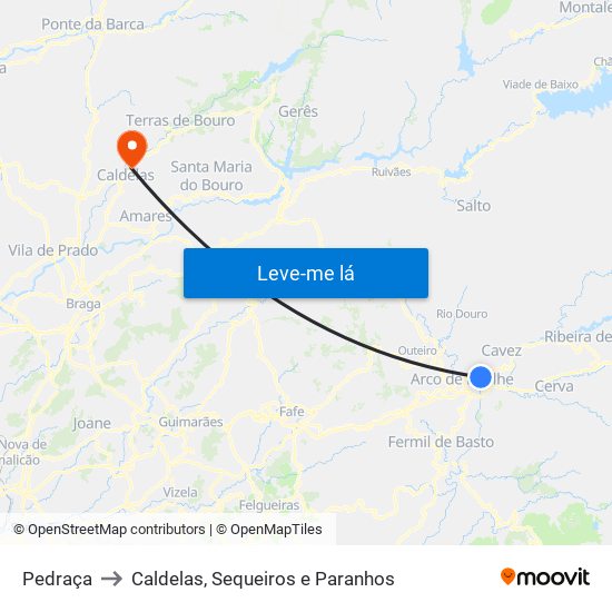 Pedraça to Caldelas, Sequeiros e Paranhos map