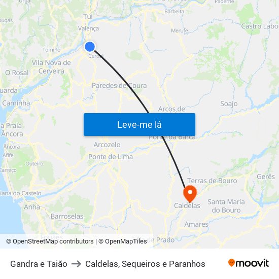 Gandra e Taião to Caldelas, Sequeiros e Paranhos map