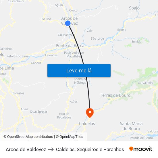 Arcos de Valdevez to Caldelas, Sequeiros e Paranhos map