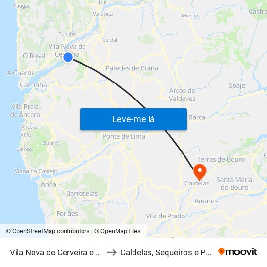 Vila Nova de Cerveira e Lovelhe to Caldelas, Sequeiros e Paranhos map