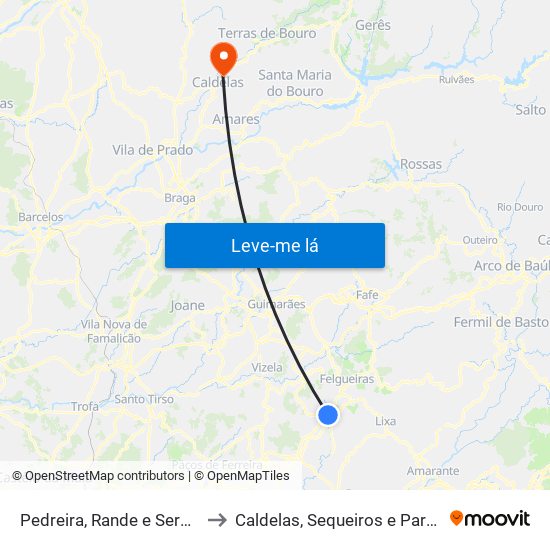 Pedreira, Rande e Sernande to Caldelas, Sequeiros e Paranhos map