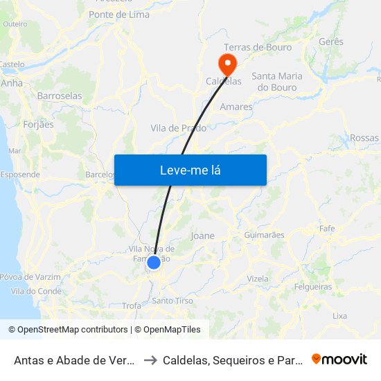 Antas e Abade de Vermoim to Caldelas, Sequeiros e Paranhos map