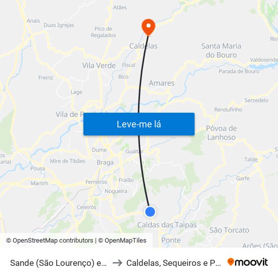 Sande (São Lourenço) e Balazar to Caldelas, Sequeiros e Paranhos map