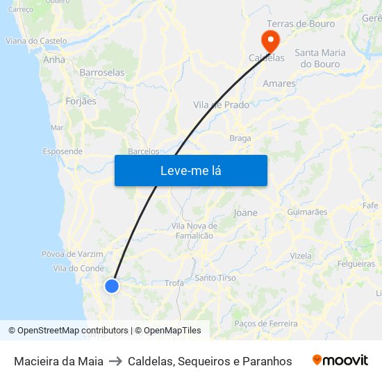 Macieira da Maia to Caldelas, Sequeiros e Paranhos map