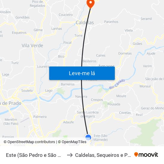 Este (São Pedro e São Mamede) to Caldelas, Sequeiros e Paranhos map