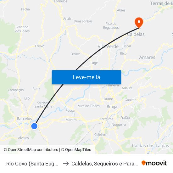 Rio Covo (Santa Eugénia) to Caldelas, Sequeiros e Paranhos map