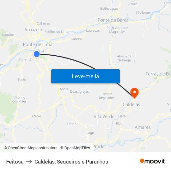 Feitosa to Caldelas, Sequeiros e Paranhos map