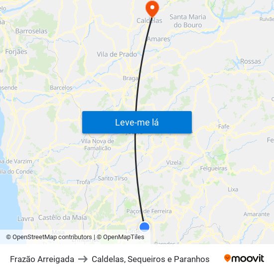 Frazão Arreigada to Caldelas, Sequeiros e Paranhos map