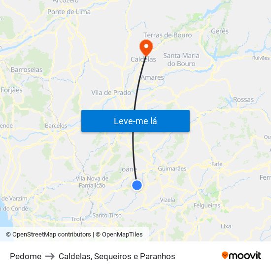 Pedome to Caldelas, Sequeiros e Paranhos map