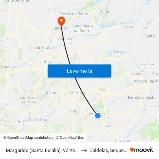 Margaride (Santa Eulália), Várzea, Lagares, Varziela e Moure to Caldelas, Sequeiros e Paranhos map