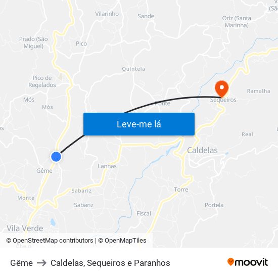 Gême to Caldelas, Sequeiros e Paranhos map