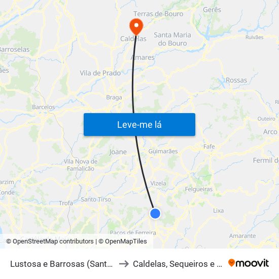 Lustosa e Barrosas (Santo Estêvão) to Caldelas, Sequeiros e Paranhos map