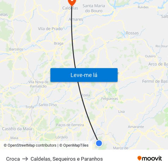 Croca to Caldelas, Sequeiros e Paranhos map