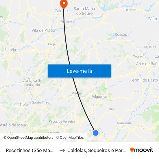 Recezinhos (São Mamede) to Caldelas, Sequeiros e Paranhos map