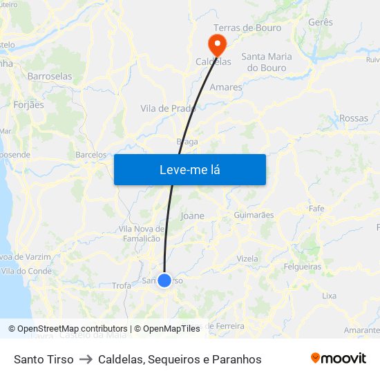 Santo Tirso to Caldelas, Sequeiros e Paranhos map