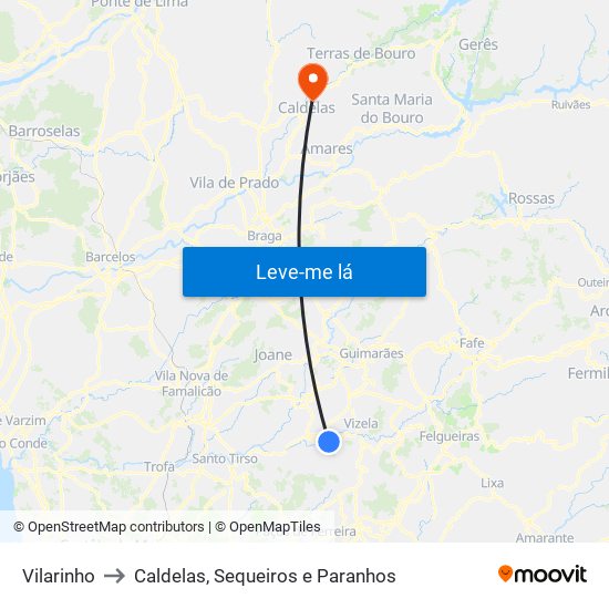 Vilarinho to Caldelas, Sequeiros e Paranhos map