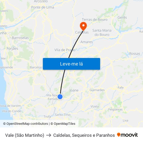 Vale (São Martinho) to Caldelas, Sequeiros e Paranhos map