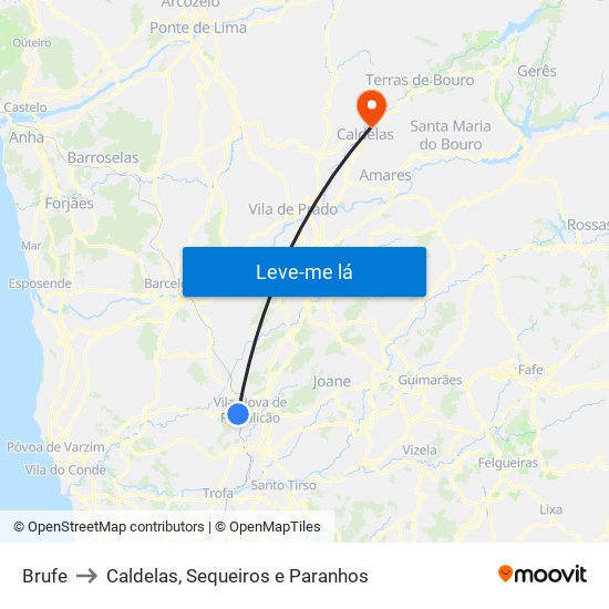 Brufe to Caldelas, Sequeiros e Paranhos map