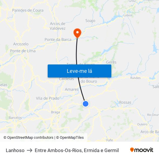 Lanhoso to Entre Ambos-Os-Rios, Ermida e Germil map