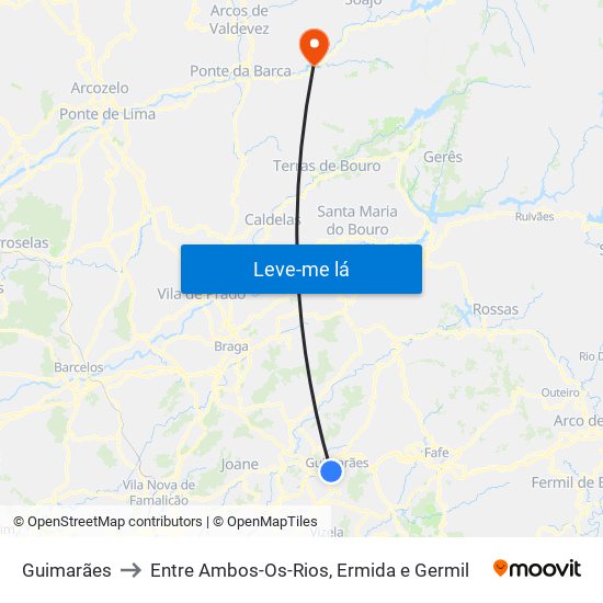 Guimarães to Entre Ambos-Os-Rios, Ermida e Germil map