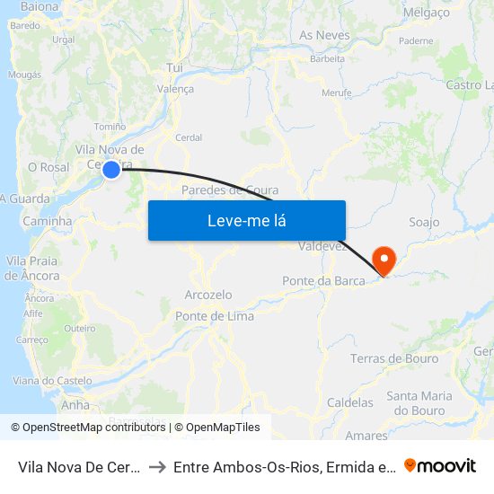 Vila Nova De Cerveira to Entre Ambos-Os-Rios, Ermida e Germil map