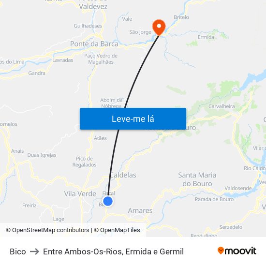 Bico to Entre Ambos-Os-Rios, Ermida e Germil map