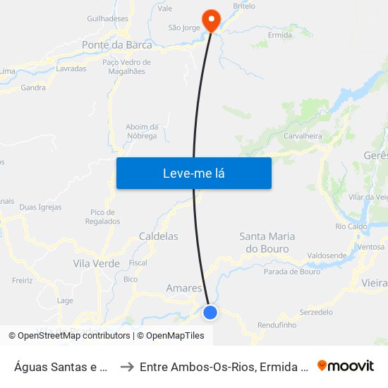 Águas Santas e Moure to Entre Ambos-Os-Rios, Ermida e Germil map