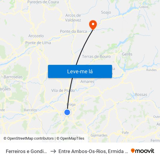 Ferreiros e Gondizalves to Entre Ambos-Os-Rios, Ermida e Germil map
