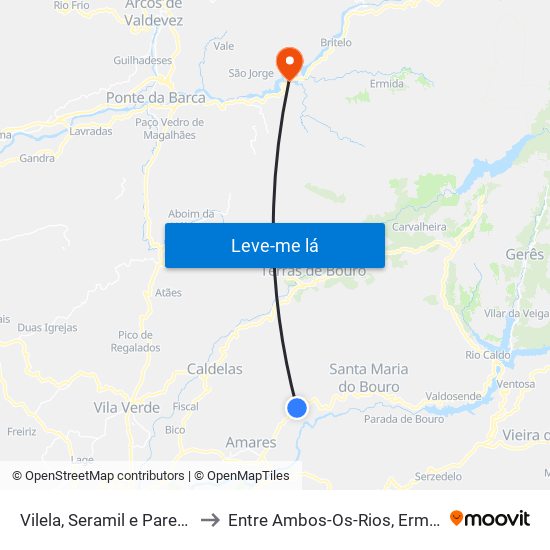 Vilela, Seramil e Paredes Secas to Entre Ambos-Os-Rios, Ermida e Germil map