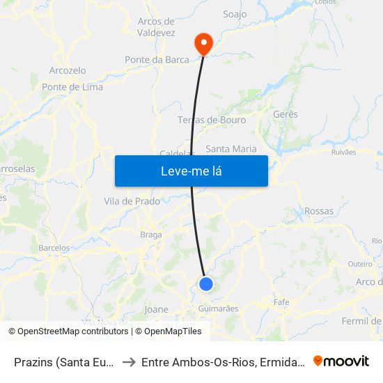 Prazins (Santa Eufémia) to Entre Ambos-Os-Rios, Ermida e Germil map