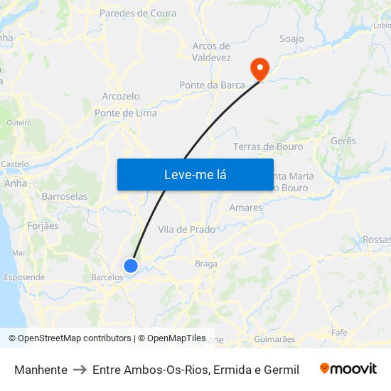 Manhente to Entre Ambos-Os-Rios, Ermida e Germil map
