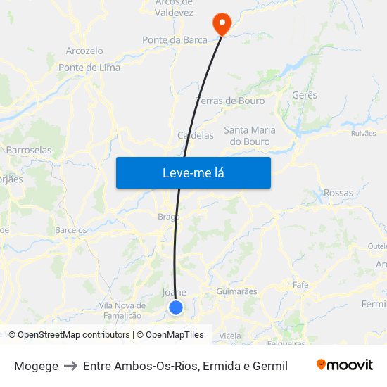 Mogege to Entre Ambos-Os-Rios, Ermida e Germil map