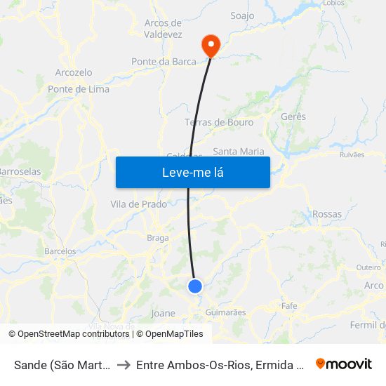 Sande (São Martinho) to Entre Ambos-Os-Rios, Ermida e Germil map