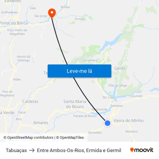 Tabuaças to Entre Ambos-Os-Rios, Ermida e Germil map