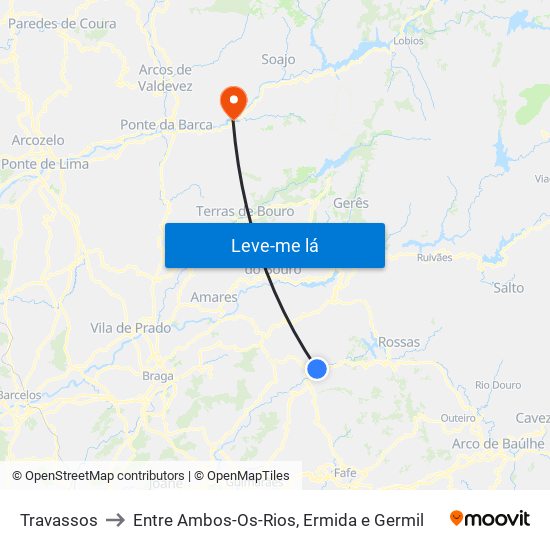 Travassos to Entre Ambos-Os-Rios, Ermida e Germil map