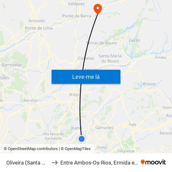 Oliveira (Santa Maria) to Entre Ambos-Os-Rios, Ermida e Germil map
