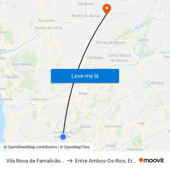 Vila Nova de Famalicão e Calendário to Entre Ambos-Os-Rios, Ermida e Germil map