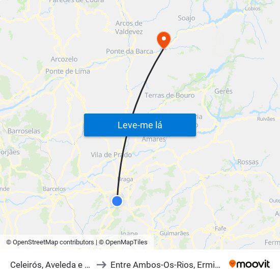 Celeirós, Aveleda e Vimieiro to Entre Ambos-Os-Rios, Ermida e Germil map