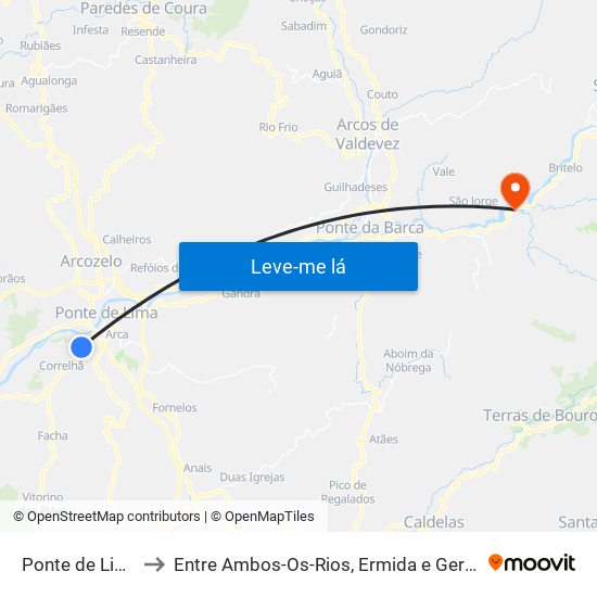 Ponte de Lima to Entre Ambos-Os-Rios, Ermida e Germil map