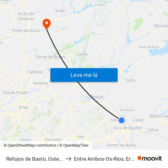 Refojos de Basto, Outeiro e Painzela to Entre Ambos-Os-Rios, Ermida e Germil map