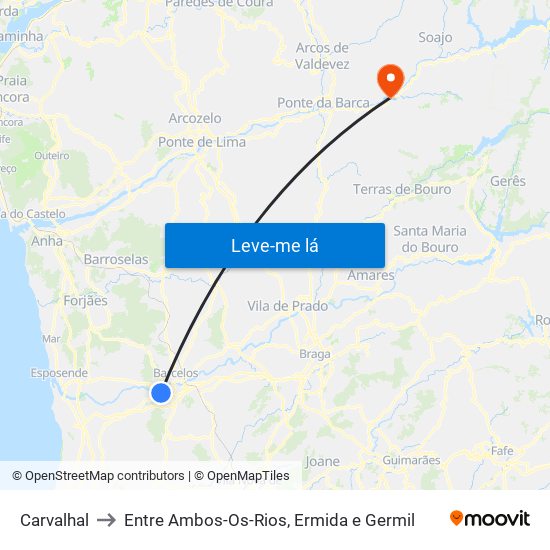Carvalhal to Entre Ambos-Os-Rios, Ermida e Germil map