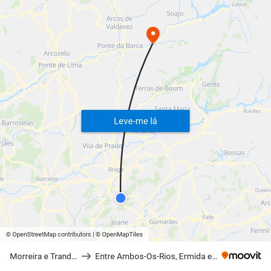 Morreira e Trandeiras to Entre Ambos-Os-Rios, Ermida e Germil map