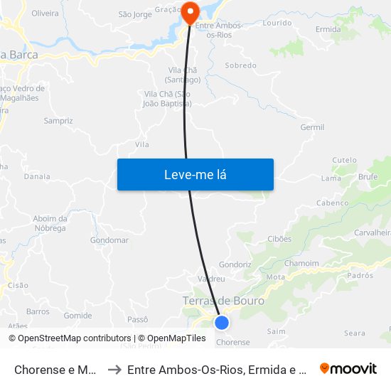 Chorense e Monte to Entre Ambos-Os-Rios, Ermida e Germil map