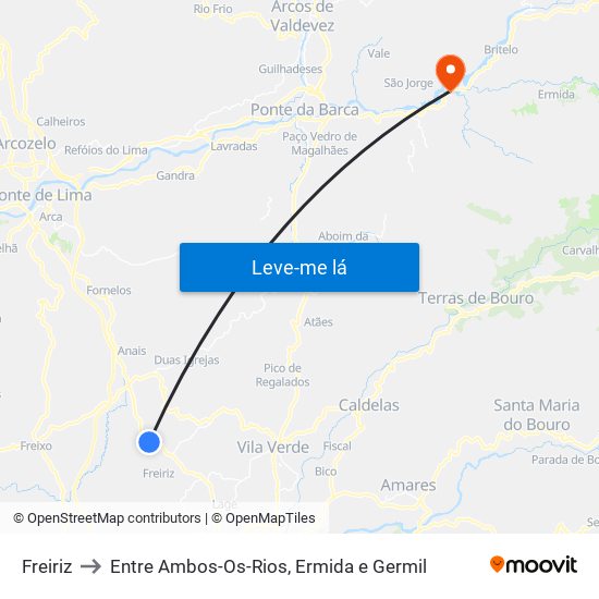 Freiriz to Entre Ambos-Os-Rios, Ermida e Germil map