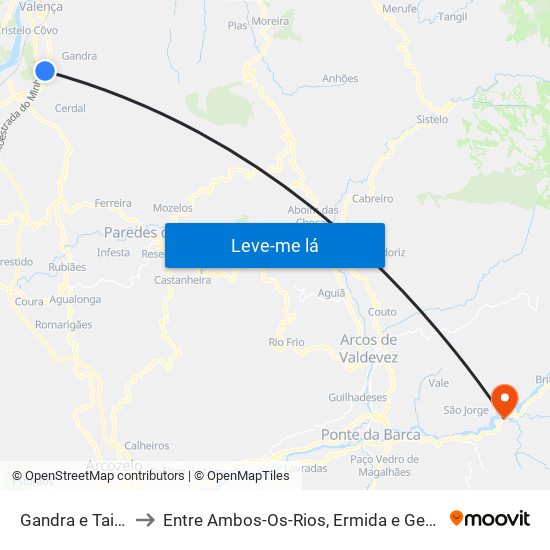 Gandra e Taião to Entre Ambos-Os-Rios, Ermida e Germil map