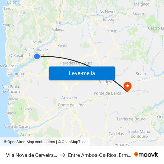 Vila Nova de Cerveira e Lovelhe to Entre Ambos-Os-Rios, Ermida e Germil map