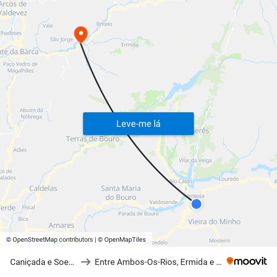 Caniçada e Soengas to Entre Ambos-Os-Rios, Ermida e Germil map